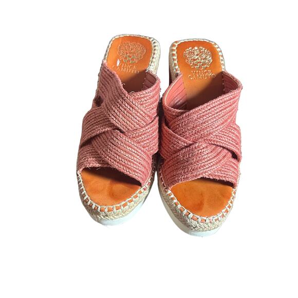 Vince Camuto Bailah Wedge Sandals Sz 7.5 Taupe Moroccan Clay Espadrille Slip-On - Picture 4 of 12